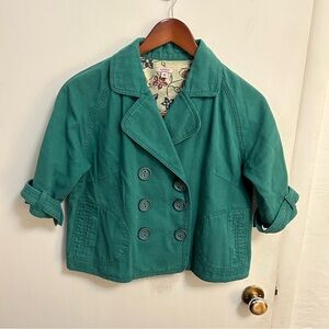 Y2K cropped jacket peacoat double breasted Womens M teal green mod preppy VTG